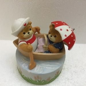 Vintage Music Box Of Bears In Boat Tune Row Row-Row the Boat-Nursery Home Decor